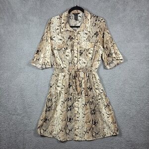 Vtg Millenium Snakeskin Print Dress XL Beige Boho 70s Safari Y2K Office Career